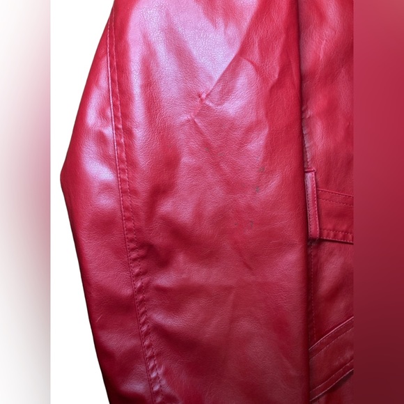 Vintage Red Leather-like Jacket with Waist Strap - Size 1X - Picture 3 of 6